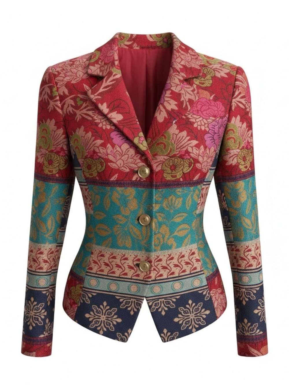 Coldwater Creek Multicolor Floral Patchwork Blazer - Pink, Teal, Navy Size 8